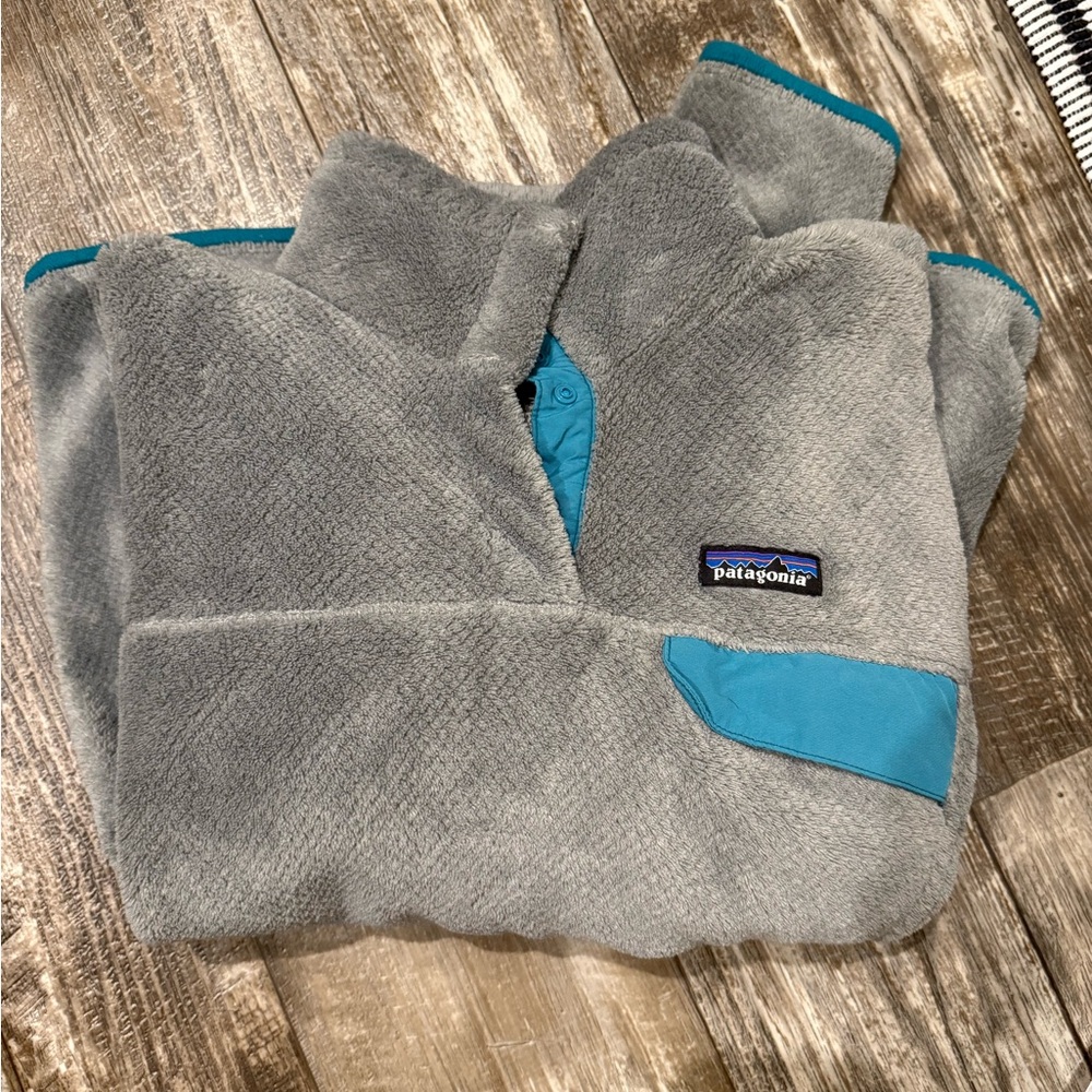 Patagonia Teal and Gray Fleece Jacket